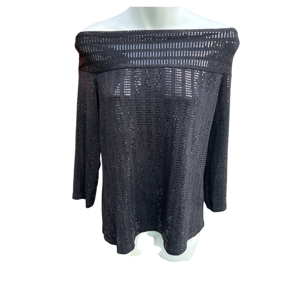 Clara Sun Woo Long Sleeve Off The Shoulder Sequin Blouse Black Size L